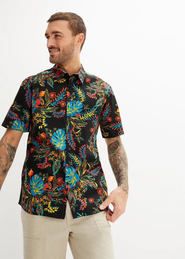 Camisa de manga corta Negro de flores