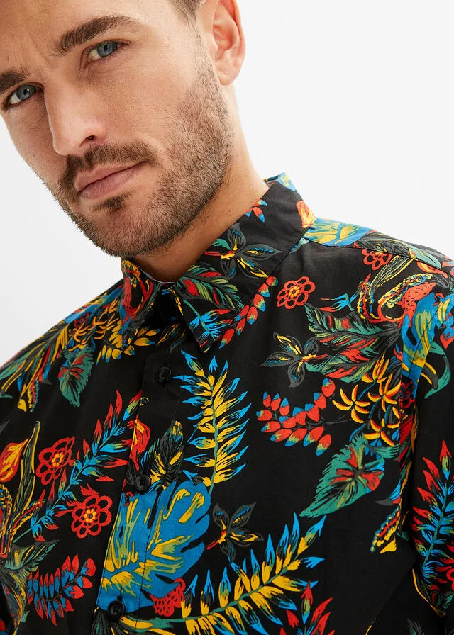 Camisa de manga corta Negro de flores