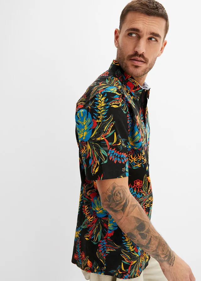 Camisa de manga corta Negro de flores